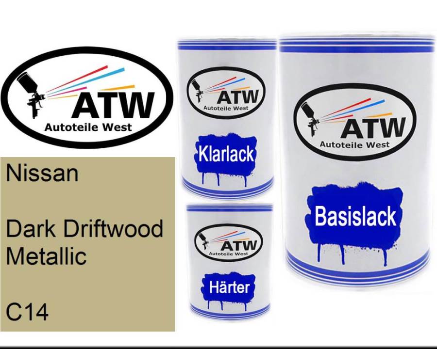 Nissan, Dark Driftwood Metallic, C14: 500ml Lackdose + 500ml Klarlack + 250ml Härter - Set, von ATW Autoteile West.
